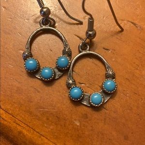 Vintage Sterling Small Turquoise Earrings